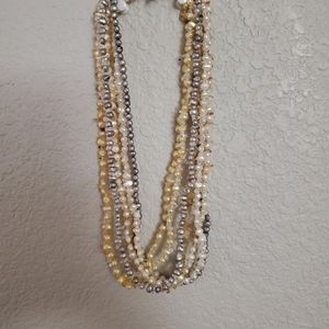 7 strand freshwater pearl and quartz necklace w/sterling silver closure